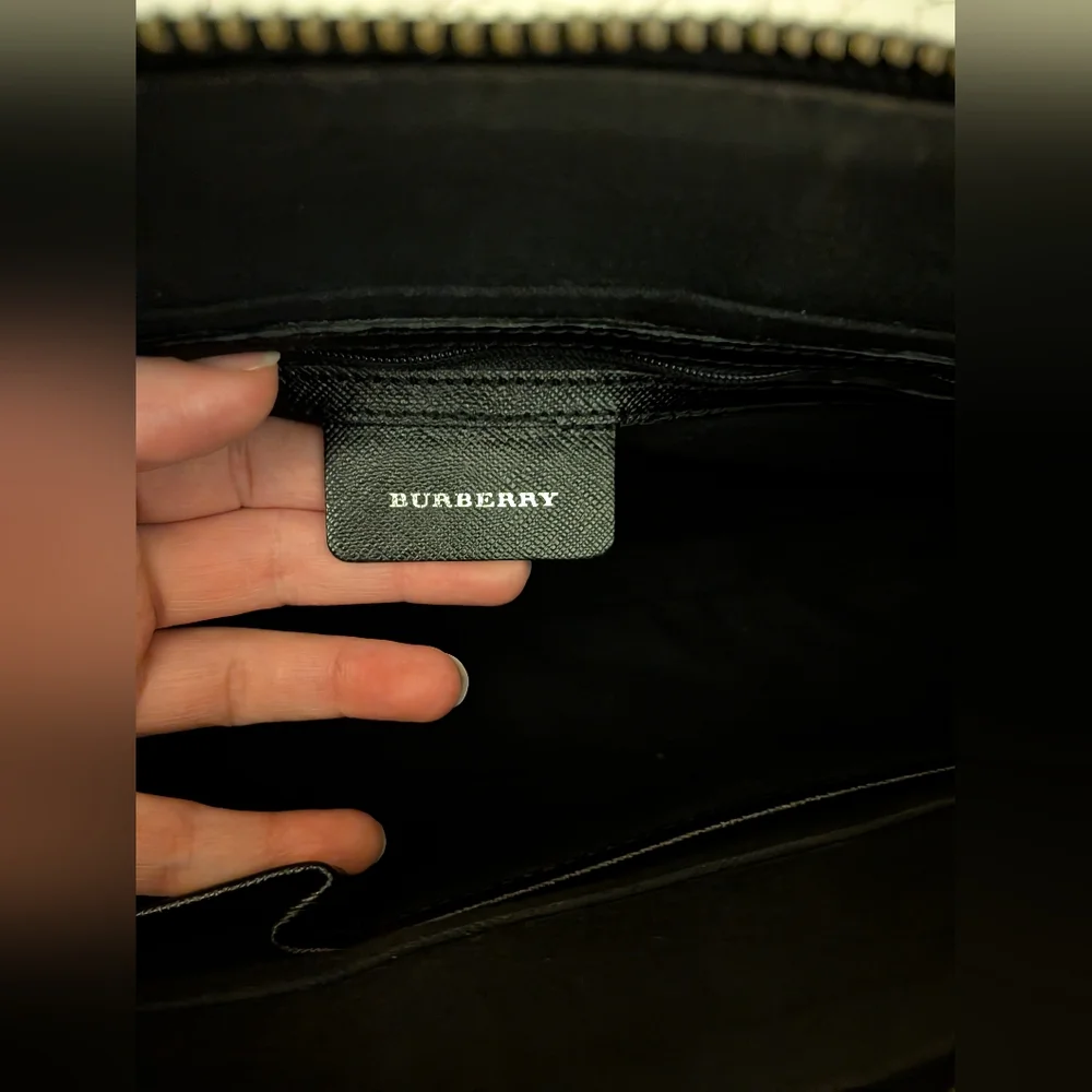 Burberry Beige Check Canvas Tote with Black Trim